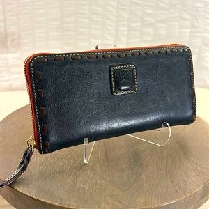 Dooney and Bourke Florentine Whip Stitch Zip Around Wallet in NAVY